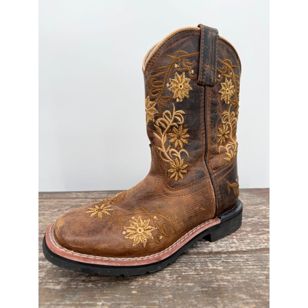Girls 2 D Dan Post Gardenia Embroidered Honey Brown Leather Boots Western DPC294